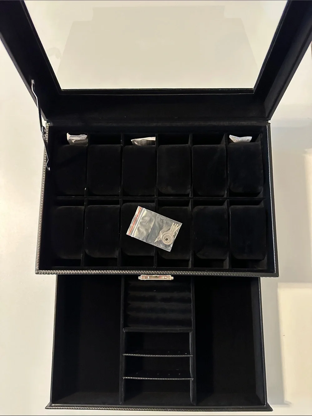 12 slot Watch box,2 layer lockable watch case with glass lid with 1 drawer for 💍
